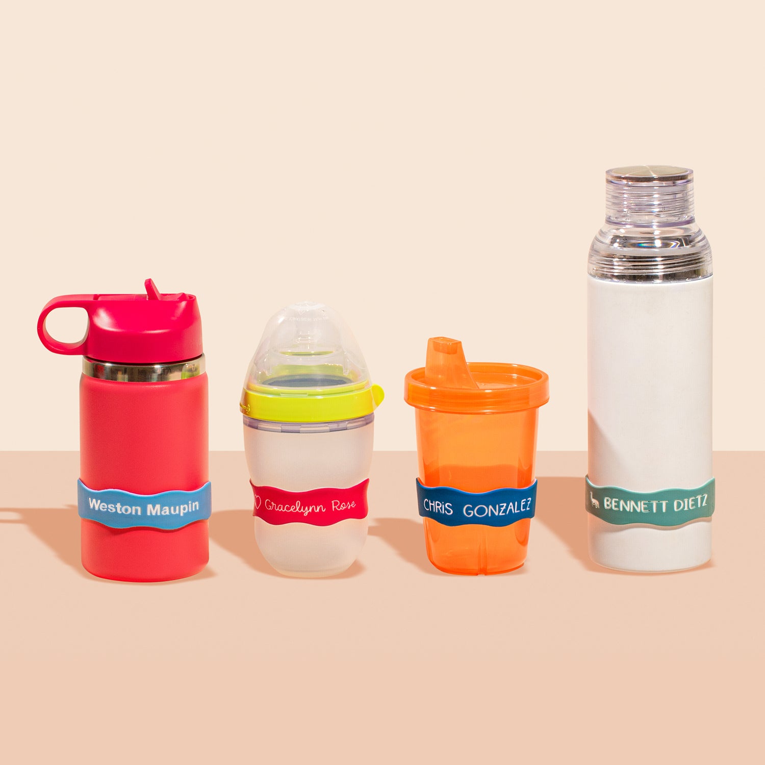 Silicone Name Labels 3 Pack for Water Bottles and Sippy Cups 